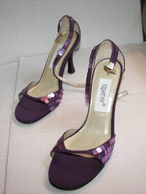 Together purple sequined peep-toe ankle strap heels 6B